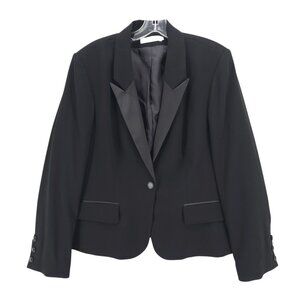 ANNE FONTAINE Black Crepe Smart Tuxedo Jacket Blazer EUC Size 46 - US 14